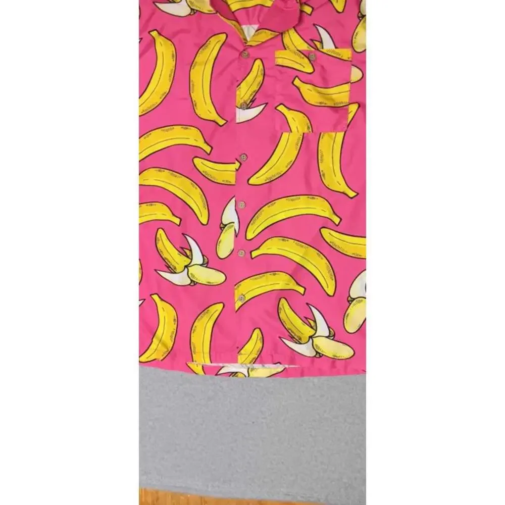 Uzzi Amphibious Gear Button Up Shirt Short Sleeve Mens Size Small Pink Bananas - Picture 6 of 11